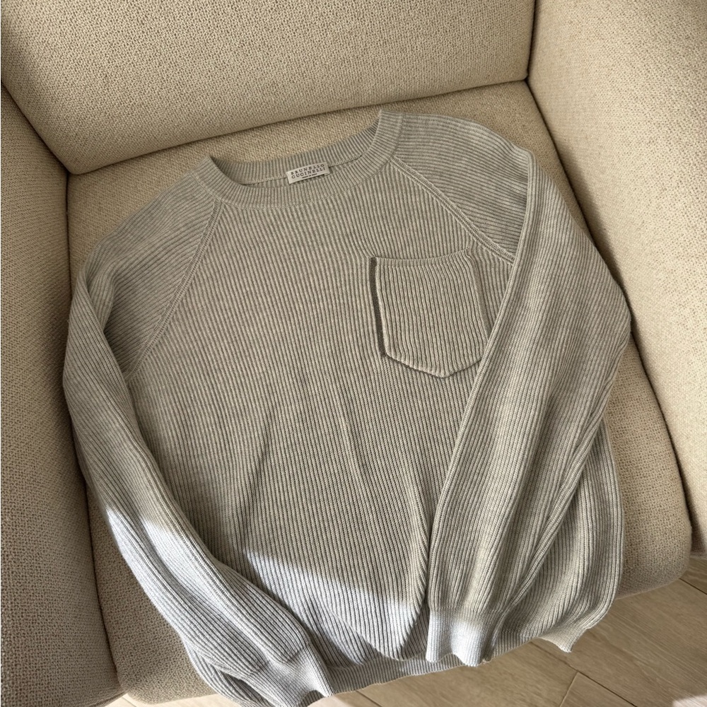 Brunello Cucinelli Ribbed Cotton Sweater – Gray